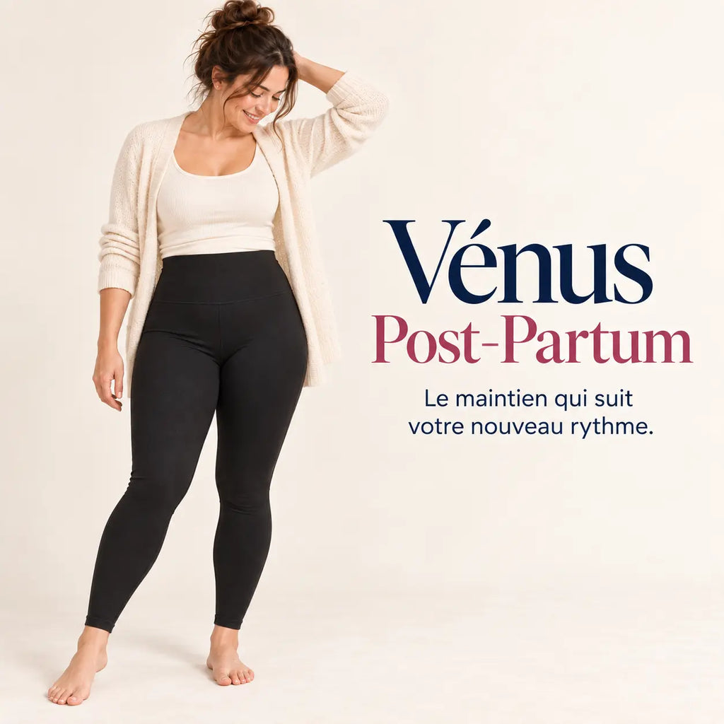 Legging Vénus porté après l’accouchement, maintien du bas-ventre