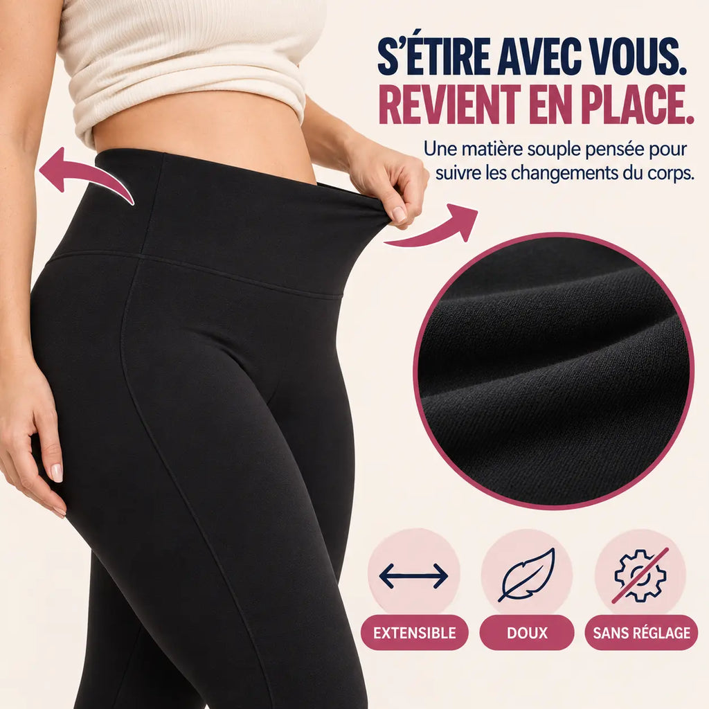 Détail du maintien confortable autour du ventre post-partum
