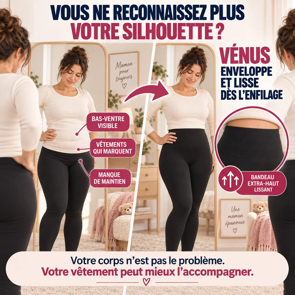 Legging post-partum Vénus porté en mouvement